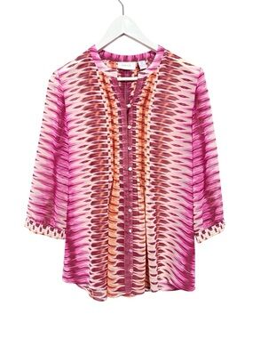 Chico’s Pink and Cream Geometric Patterned Button-Front Women’s Tunic Sz 0